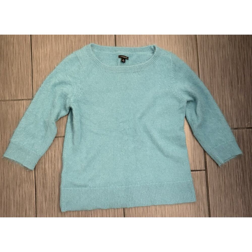 Ann Taylor Women's Eyelash Sweater 3/4 Sleeve Blue Crew Neck Rabbit Hair Medium